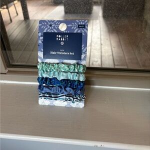 Roller Rabbit Satin Hair Twisters Set - Teal and Navy